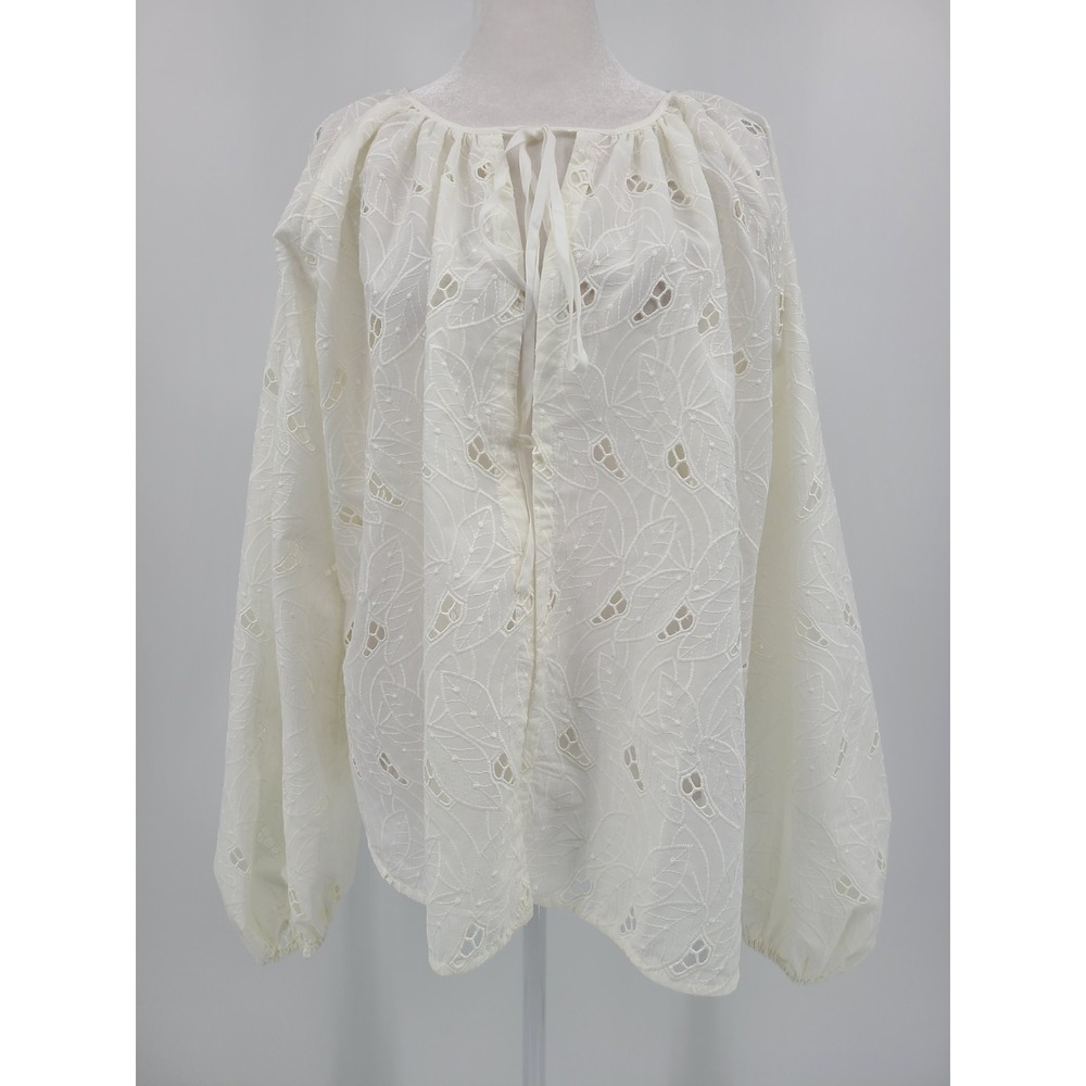 Faithful The Brand Victorian Cottagecore Top 4 Eyelet Ivory Boho Oversized Flowy